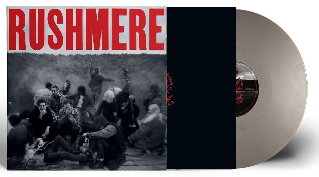 Mumford & Sons “RUSHMERE” silver vinyl record with group photo cover.