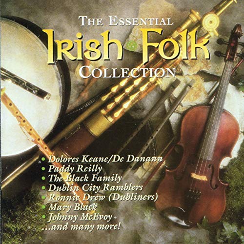 CD cover for “Essential Irish Folk Collection” featuring instruments.