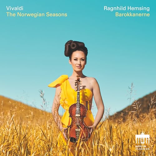 Woman with violin in a field, album cover for "The Norwegian Seasons".