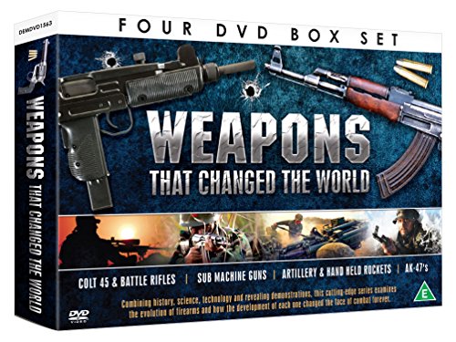 DVD box set featuring images of firearms: a submachine gun, rifle, and pistol.