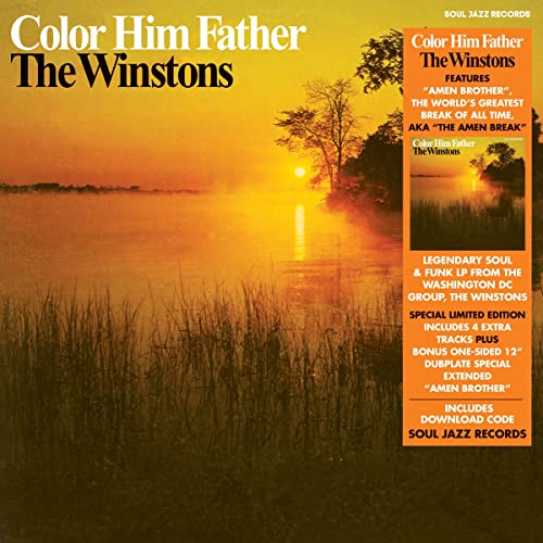 Vinyl album cover for The Winstons’ “Color Him Father” with a sunset scene.