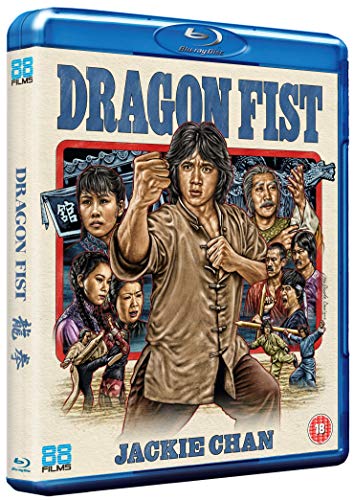 Dragon Fist" Blu-ray cover featuring Jackie Chan in a fighting pose with other characters.