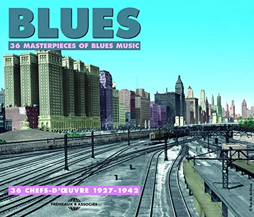 CD cover with a vintage cityscape and bold "BLUES" text.