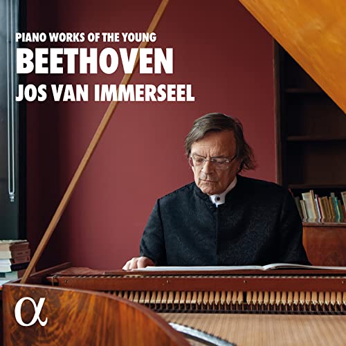 Jos van Immerseel at a piano, album cover for Beethoven’s works.