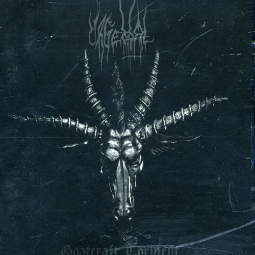 Dark album cover featuring a distressed goat skull with large horns.
