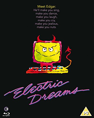 Electric Dreams" Blu-ray cover featuring a cartoon computer with devil horns.