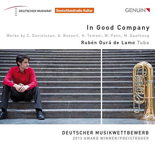 CD cover featuring a tuba player and a musician on stairs.