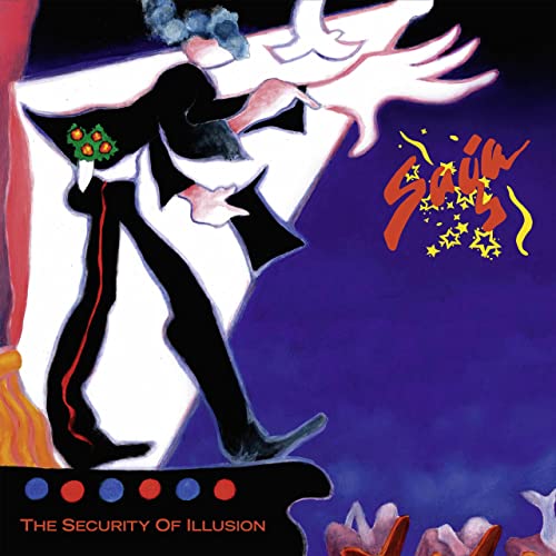 Album cover for Saga’s “The Security of Illusion” featuring abstract figures.