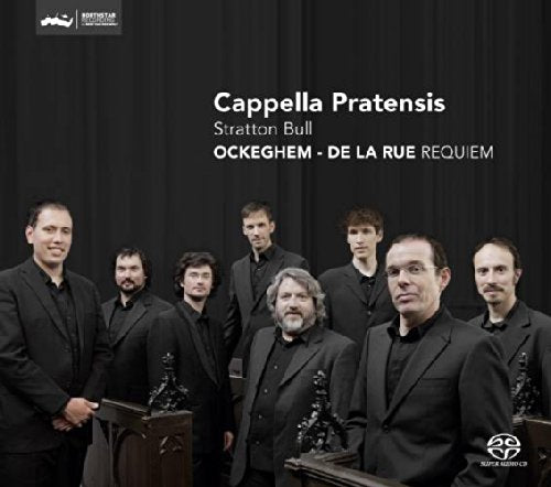 CD cover featuring a group of men in dark suits, choral music.