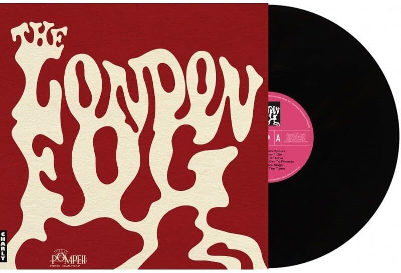 Vinyl record of “The London Fog” with red cover and wavy text.