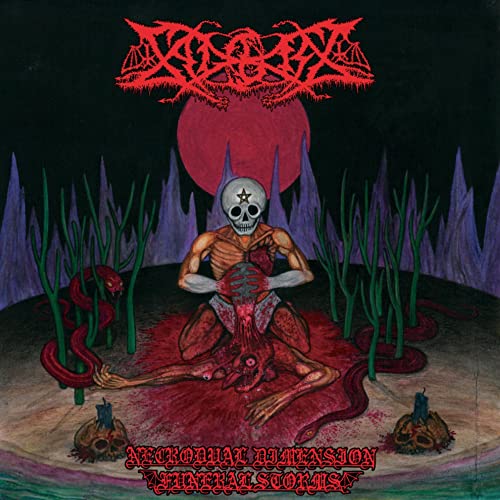 CD cover: skeletal figure holding a heart, red moon, dark landscape.