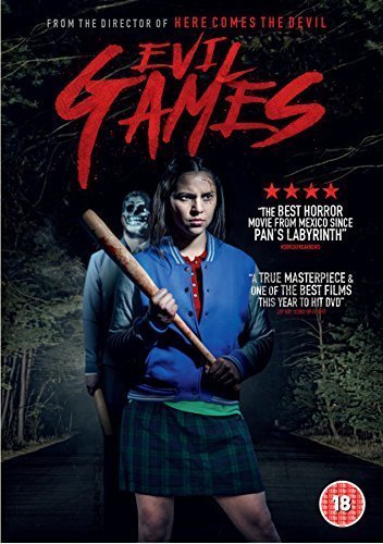 DVD cover for horror film "Evil Games" featuring a young woman with a bat.