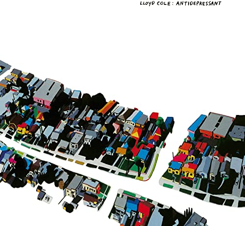 CD cover for Cole Lloyd’s “Antidepressant” featuring colorful, abstract houses.