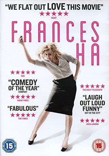 DVD cover for "Frances Ha" featuring a woman dancing in a skirt.