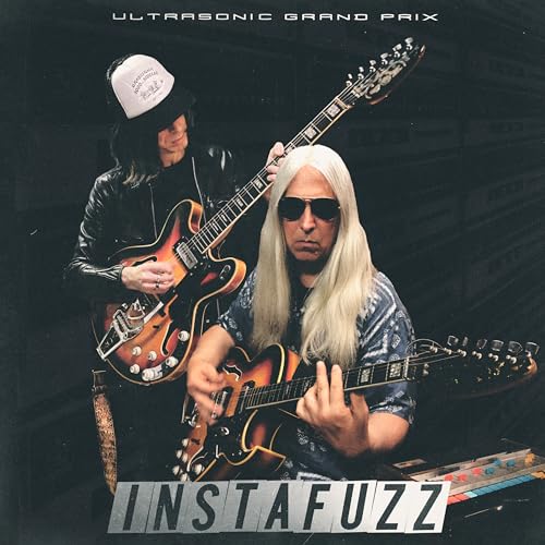 Three musicians with long hair and guitars, album cover for Instafuzz.
