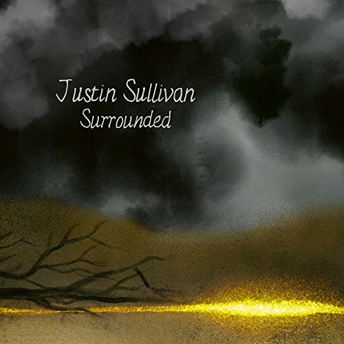 Album cover for Justin Sullivan’s “Surrounded” with dark clouds and branches.