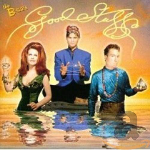 The B-52s band members standing in water against a sunset background on album cover.