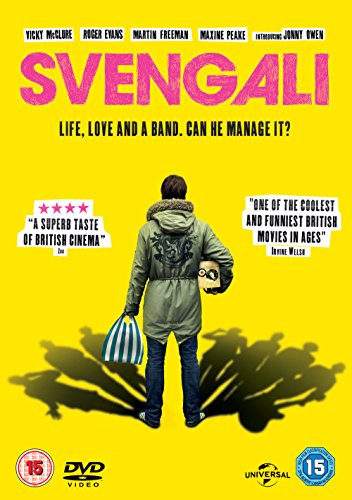 Svengali" DVD cover: man with mask, yellow background, band silhouettes.