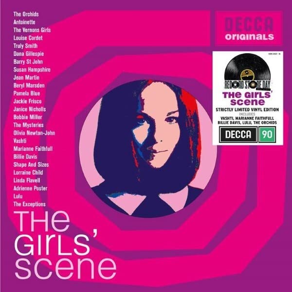 Vinyl album cover with a stylized portrait of a woman against a pink background.