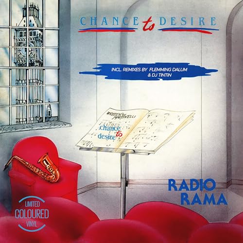 Album cover: “Chance to Desire” with sheet music, saxophone, and red furniture.