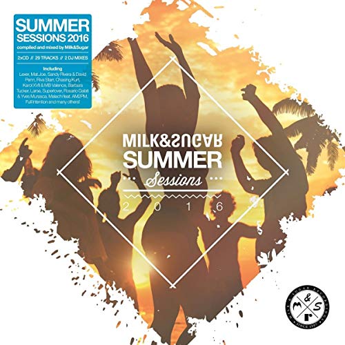 CD cover: Silhouetted people dancing at sunset with palm trees.