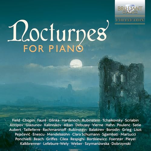 CD cover for "Nocturnes for Piano" with a moonlit landscape.