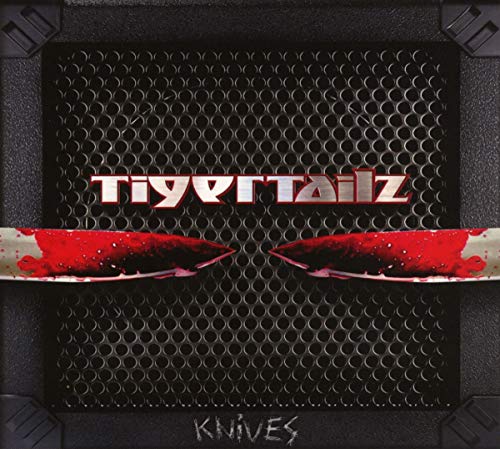 CD cover for Tigertailz’s “Knives” featuring crossed, blood-splattered knives.