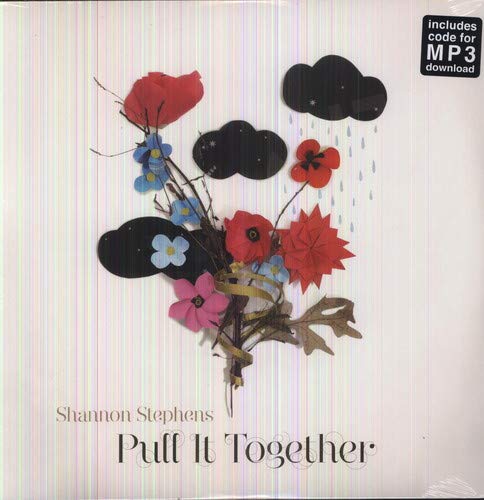 Vinyl record cover with pressed flowers, clouds, and album title.