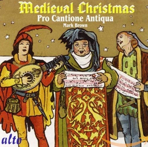 CD cover: three medieval musicians with instruments, snowy background.