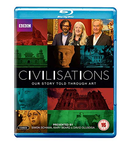 Civilisations" Blu-ray cover featuring art, presenters, and historical landmarks.