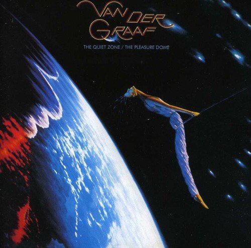 Album cover: Earth from space with a figure in a streamlined vehicle.