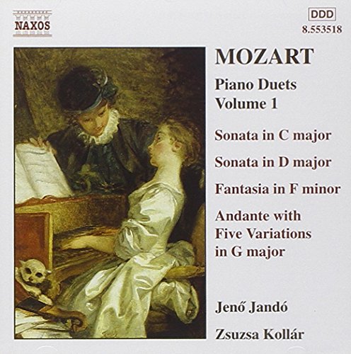 CD cover for Mozart piano duets featuring a historical painting.