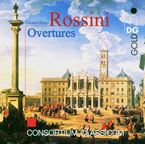 CD cover for Rossini overtures featuring a baroque cityscape painting.