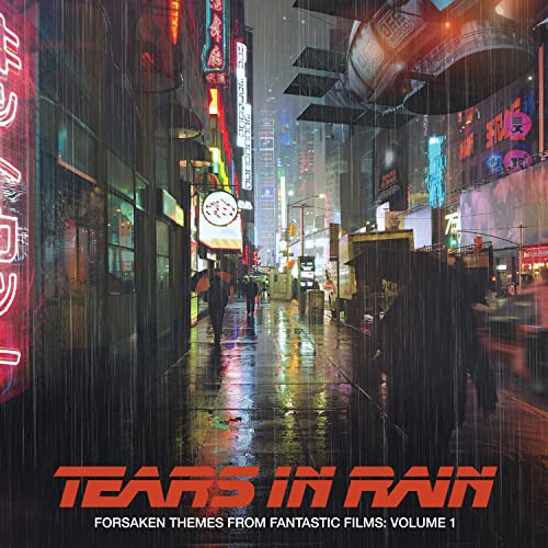 Rainy city street scene with neon lights, album title "Tears In Rain".