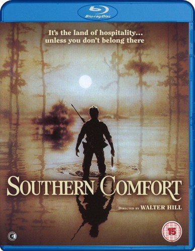Southern Comfort" Blu-ray cover featuring a silhouetted figure in a swamp landscape.