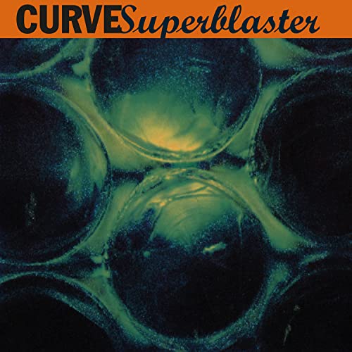 Album cover for Curveās āSuperblasterā featuring abstract, swirling green and black patterns.