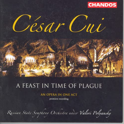 CD cover: painting of a town during nighttime, titled "A Feast in Time of Plague".