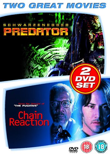 DVD cover for "Predator" and "Chain Reaction" with actors' faces.
