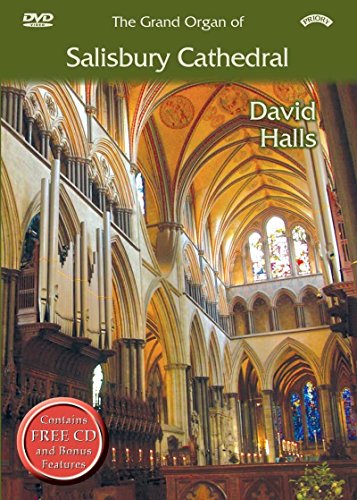 Salisbury Cathedral organ pipes and arched stone interior, DVD cover.