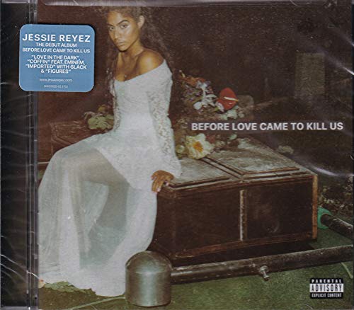Jessie Reyez album cover: woman in white dress by a coffin.