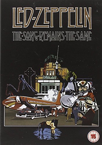 Led Zeppelin "The Song Remains the Same" DVD cover art, cartoon style.