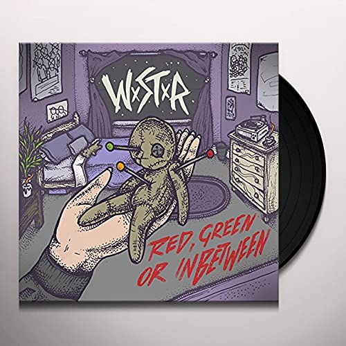 Vinyl record with illustrated album cover featuring a voodoo doll and room scene.