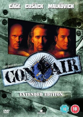 Con Air" DVD cover featuring Nicolas Cage, John Cusack, and John Malkovich.