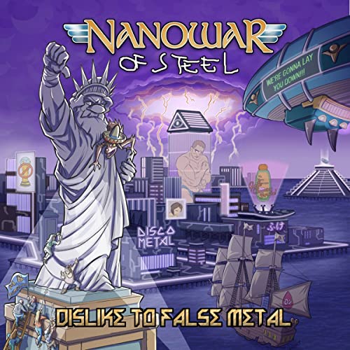 Album cover for Nanowar Of Steel’s “Dislike To False Metal” with cartoon imagery.