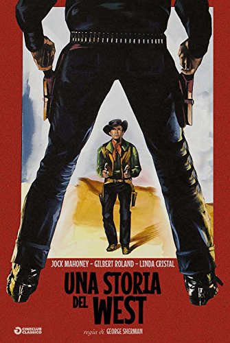 Western film poster featuring a cowboy framed by two larger figures.