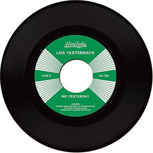 Black vinyl record label with green center, text “Los Yesterdays” and “Mr. Yesterday”.