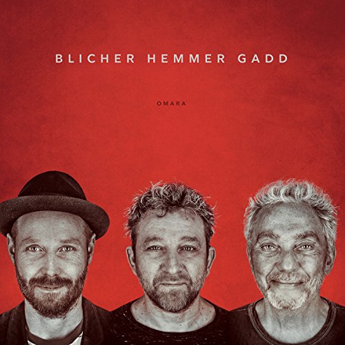 CD cover featuring three men’s grayscale portraits on a red background.