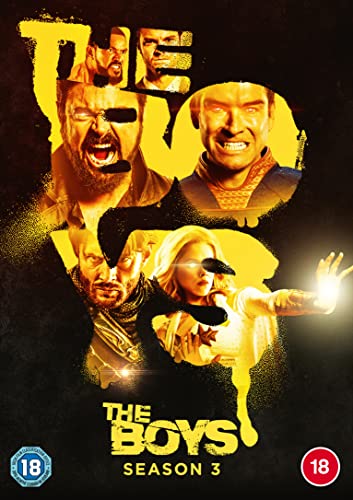 DVD cover for The Boys Season 3 featuring character portraits against a yellow background.