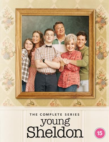 “Young Sheldon” DVD cover featuring the Cooper family in a floral-patterned room.