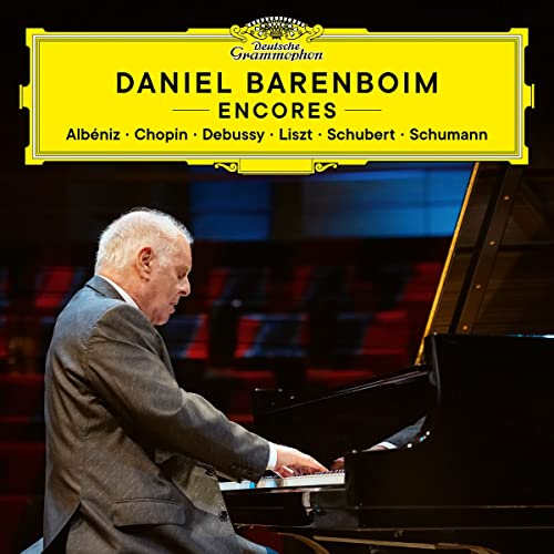 Daniel Barenboim playing a grand piano on album cover, red seats visible.